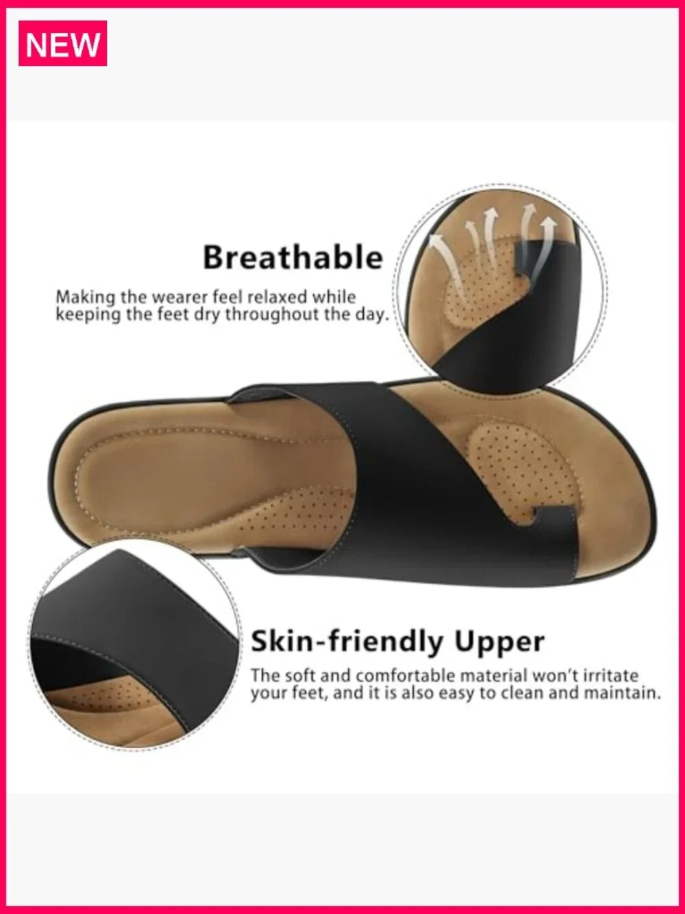Orthopedic Flat Sandals Slides for Women Comfortable Walking Casual Shoes - Picture 4 of 7